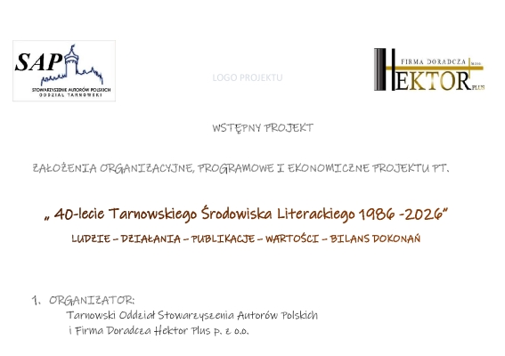 Program Obchodów 40-lecia Tarnowskiego Środowiska Literackiego 1986-2026 LUDZIE - DZIAŁANIA - PUBLIKACJE - WARTOŚCI - BILANS DOKONAŃ